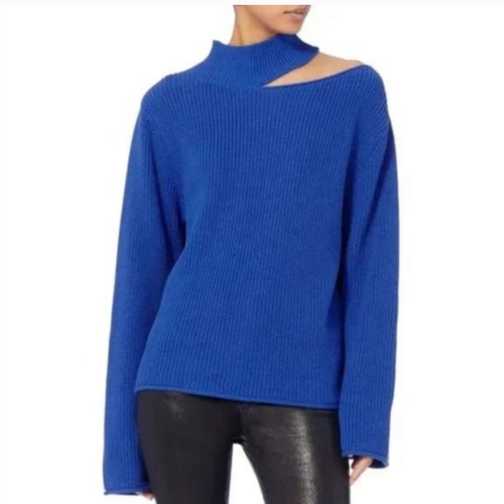 Rta Langley Lagoon Blue Cutout Cotton Turtleneck Swea… - Gem